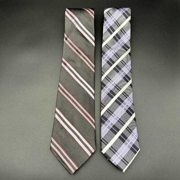 Lot of 6 Men's Neck Ties 55-58" Long 3" Wide Stripe Plaid Gray Purple Pink Black - Picture 3 of 10